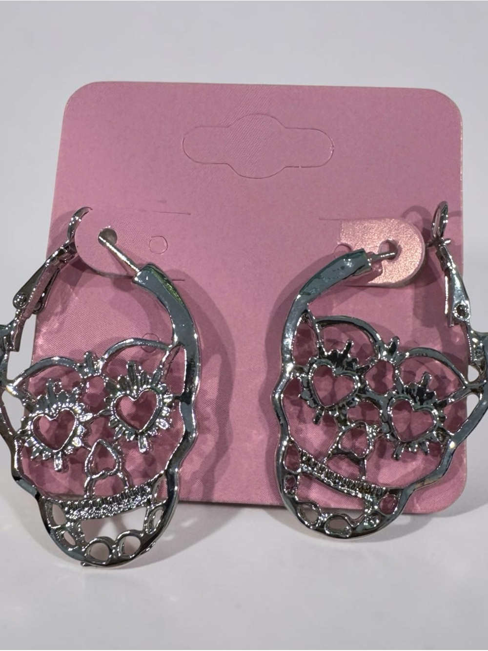 Silver Sugar Skull Heart Hoop Earrings - Women's Jewelry